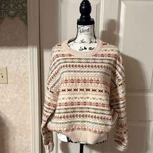 American Eagle Outfitters Cream and Red Patterned Sweater